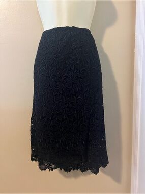 Alfani Women’s Black Floral Embroidered Lace Midi Skirt - Size 16 - Lined